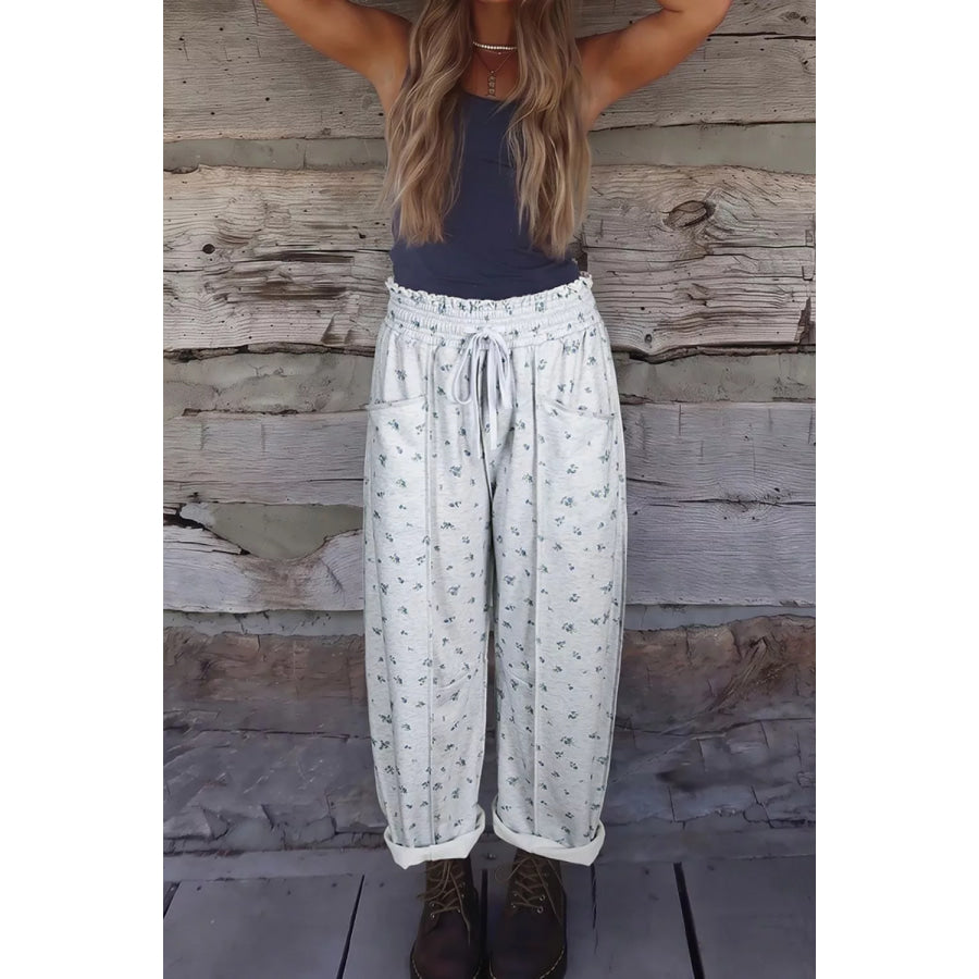 Floral Print Elastic Waist Regular Fit Pants Apparel and Accessories