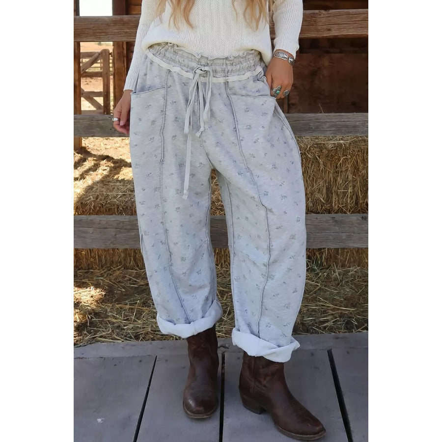 Floral Print Elastic Waist Regular Fit Pants Apparel and Accessories