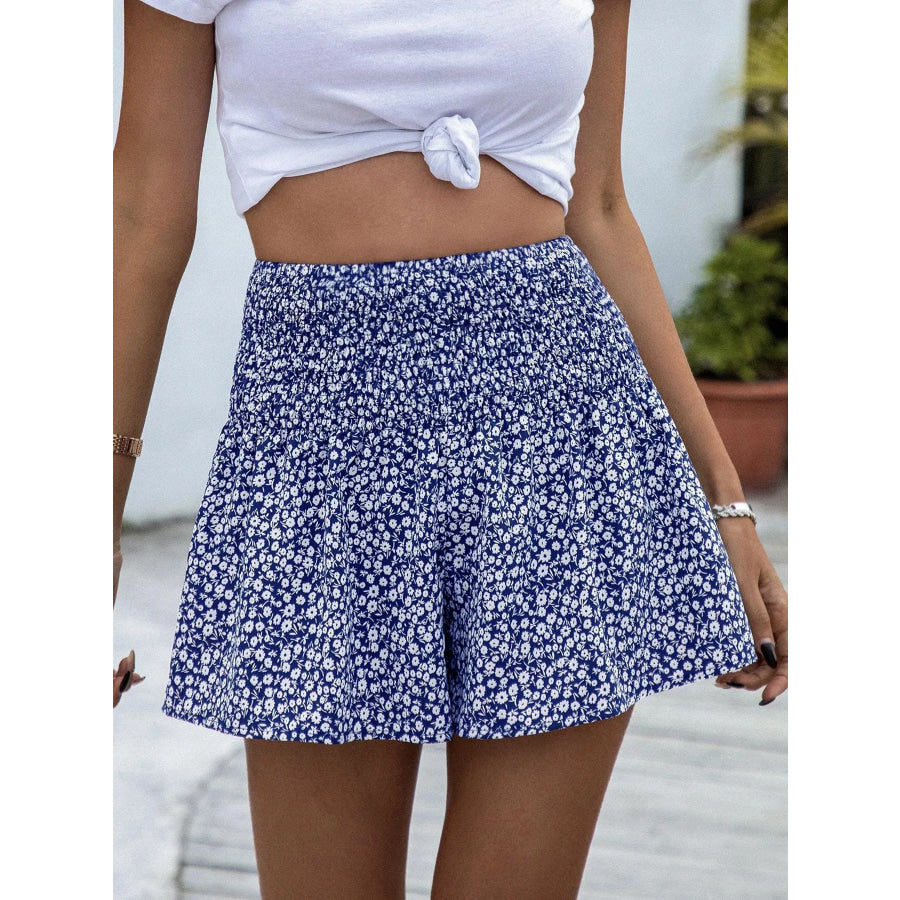 Floral Print Elastic Waist Shorts Apparel and Accessories