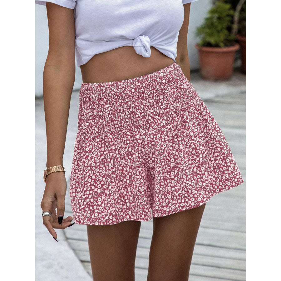 Floral Print Elastic Waist Shorts Apparel and Accessories