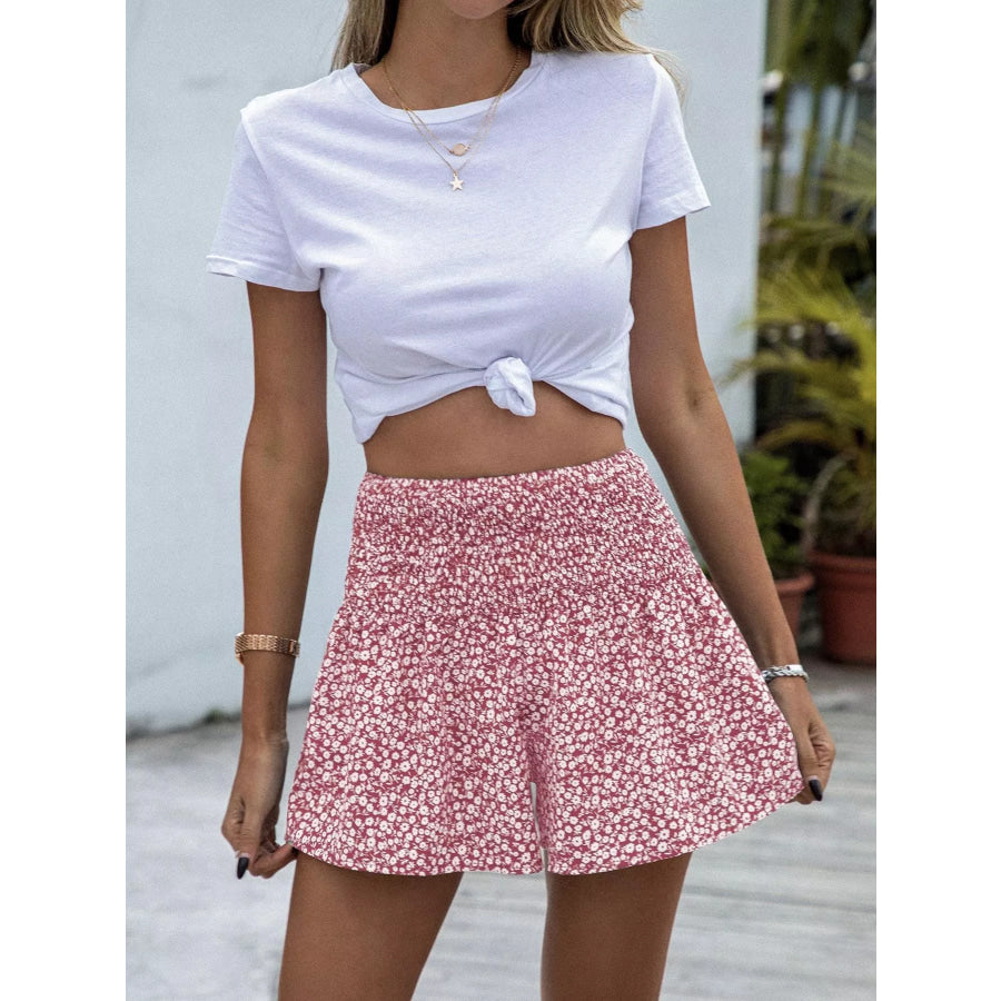 Floral Print Elastic Waist Shorts Apparel and Accessories