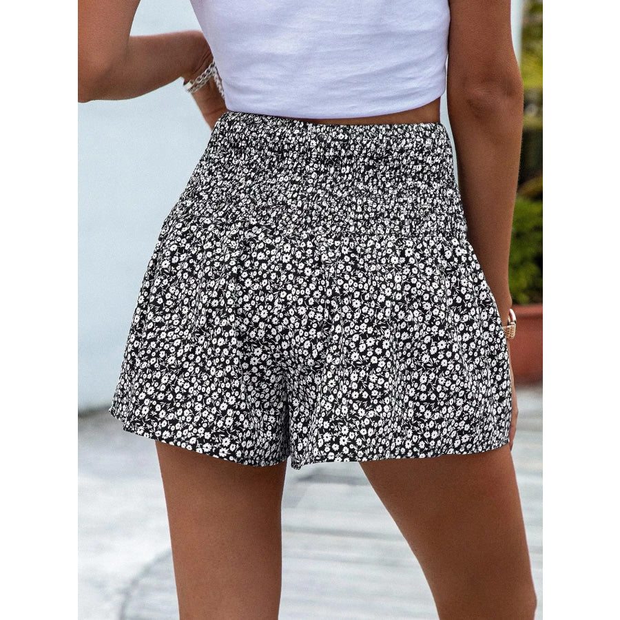 Floral Print Elastic Waist Shorts Apparel and Accessories