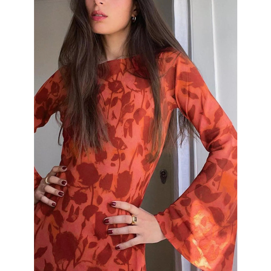 Floral Print Fare Sleeve Maxi Dress Apparel and Accessories