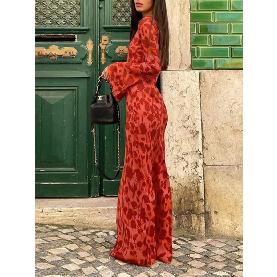 Floral Print Fare Sleeve Maxi Dress Apparel and Accessories