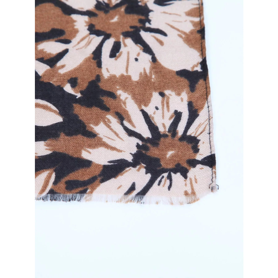 Floral Print Fashion Scarf Khaki / One Size Apparel and Accessories