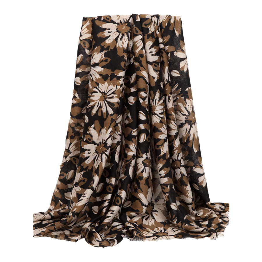 Floral Print Fashion Scarf Khaki / One Size Apparel and Accessories