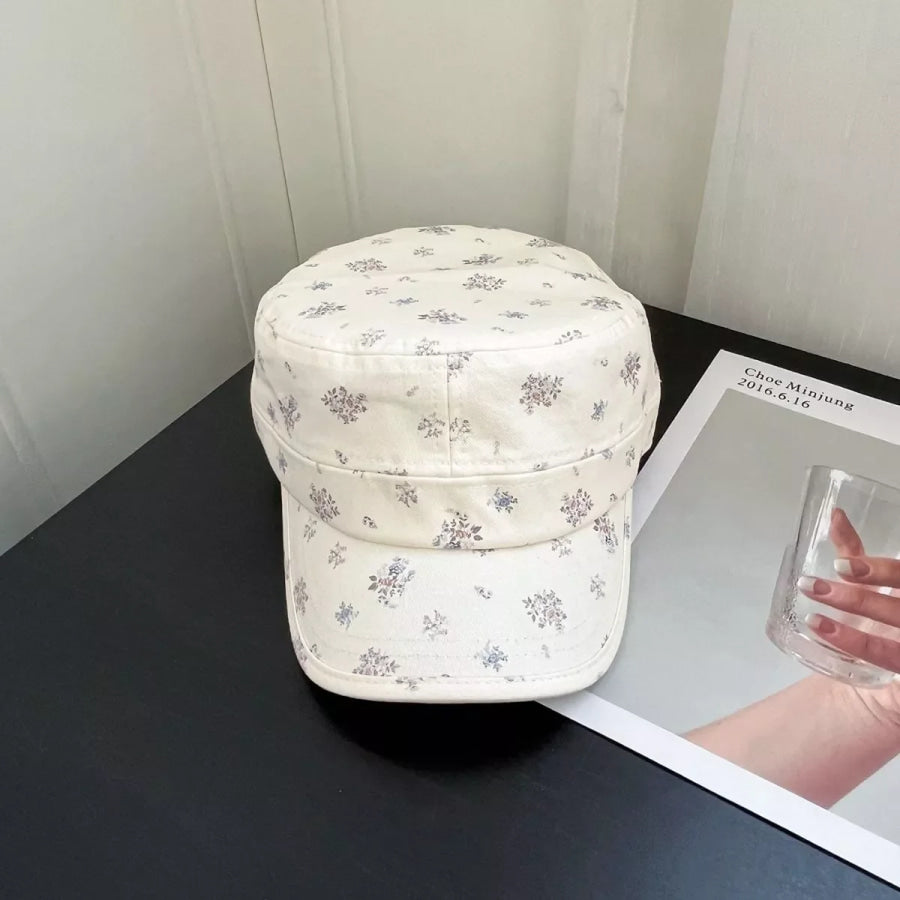 Floral Print Flat Top Hat Beige / One Size Apparel and Accessories