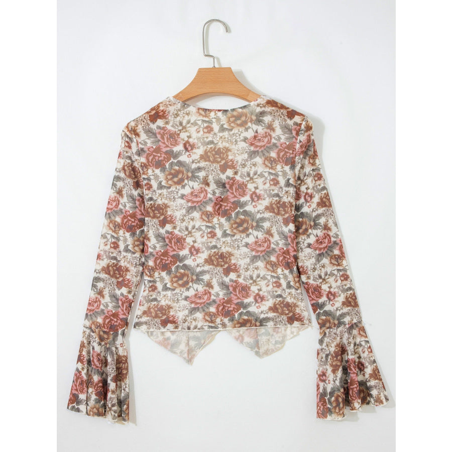 Floral Print Flounce Sleeve Blouse Apparel and Accessories