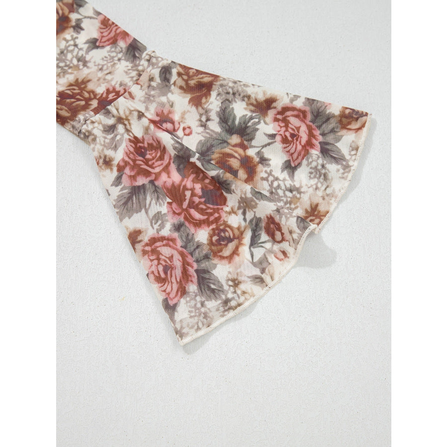 Floral Print Flounce Sleeve Blouse Apparel and Accessories