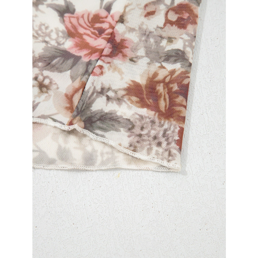 Floral Print Flounce Sleeve Blouse Apparel and Accessories