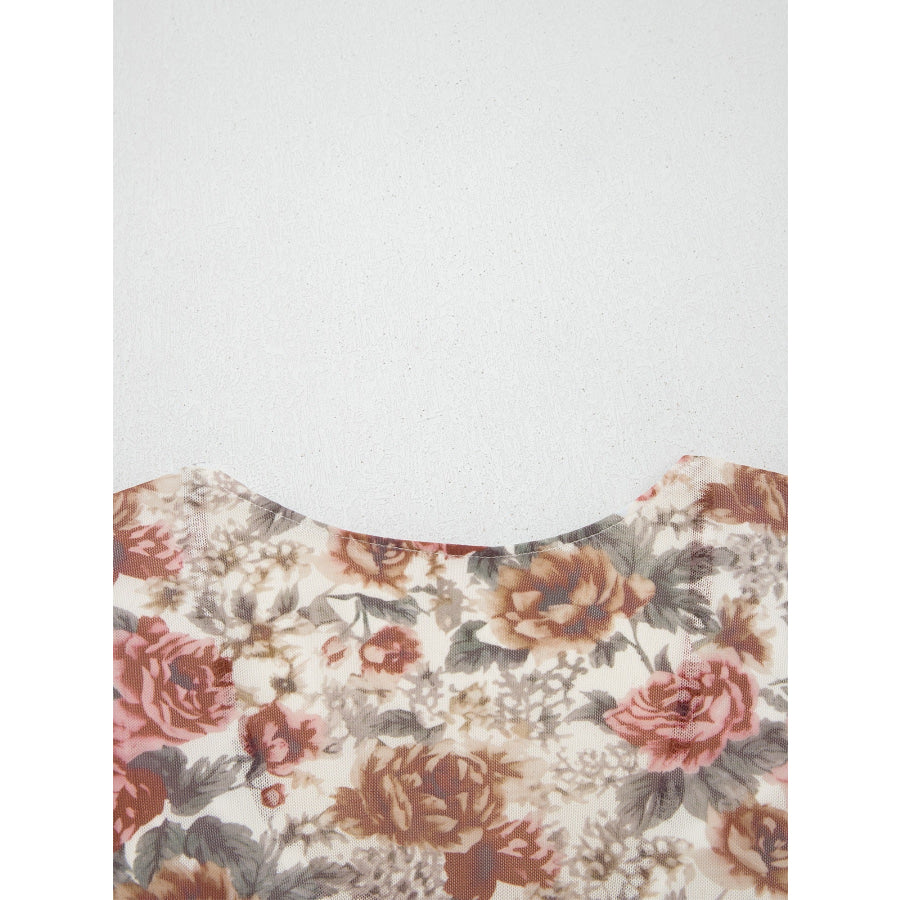 Floral Print Flounce Sleeve Blouse Apparel and Accessories