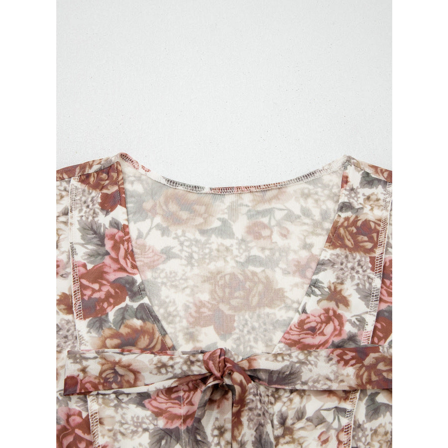 Floral Print Flounce Sleeve Blouse Apparel and Accessories