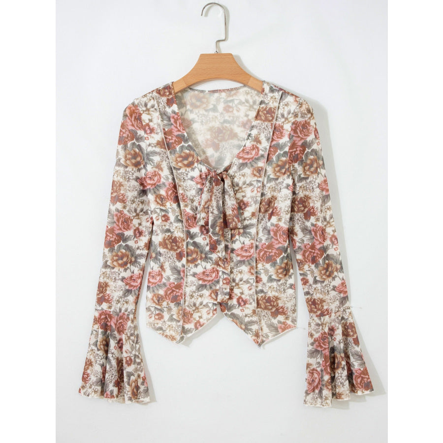 Floral Print Flounce Sleeve Blouse Apparel and Accessories