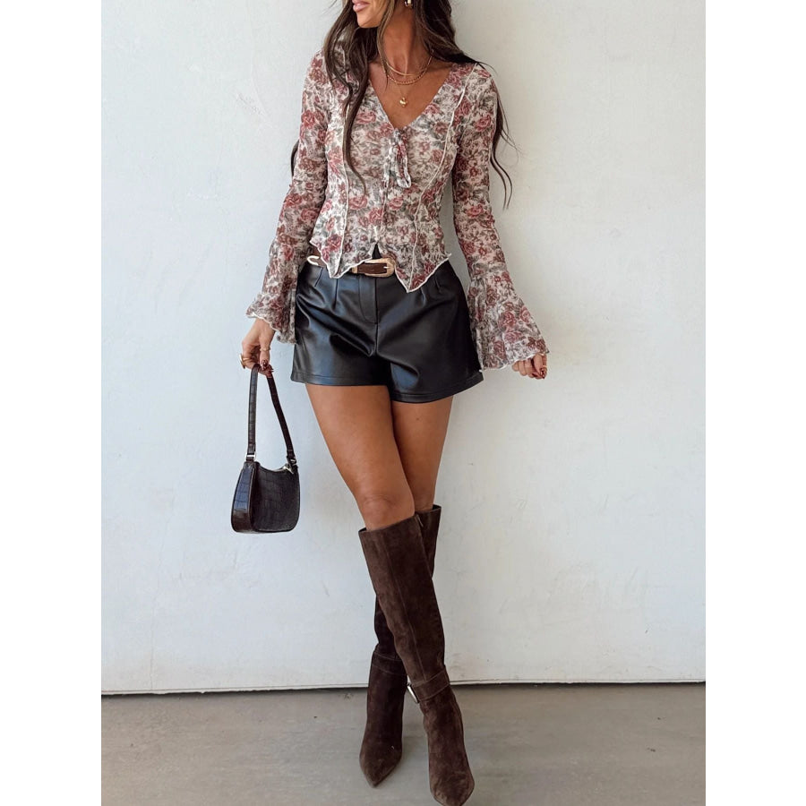 Floral Print Flounce Sleeve Blouse Apparel and Accessories