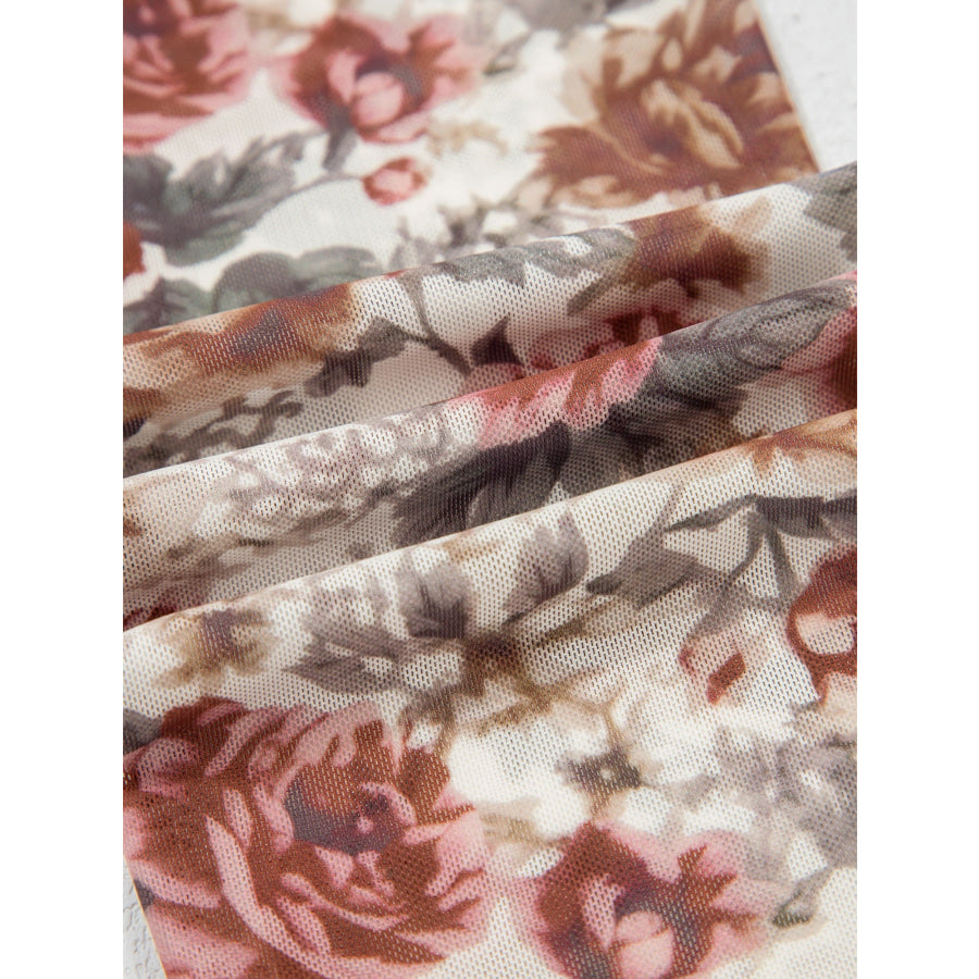 Floral Print Flounce Sleeve Blouse Apparel and Accessories