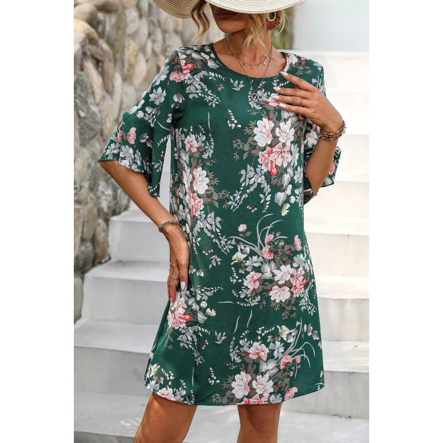 Floral Print Flounce Sleeve Casual Dress Apparel and Accessories