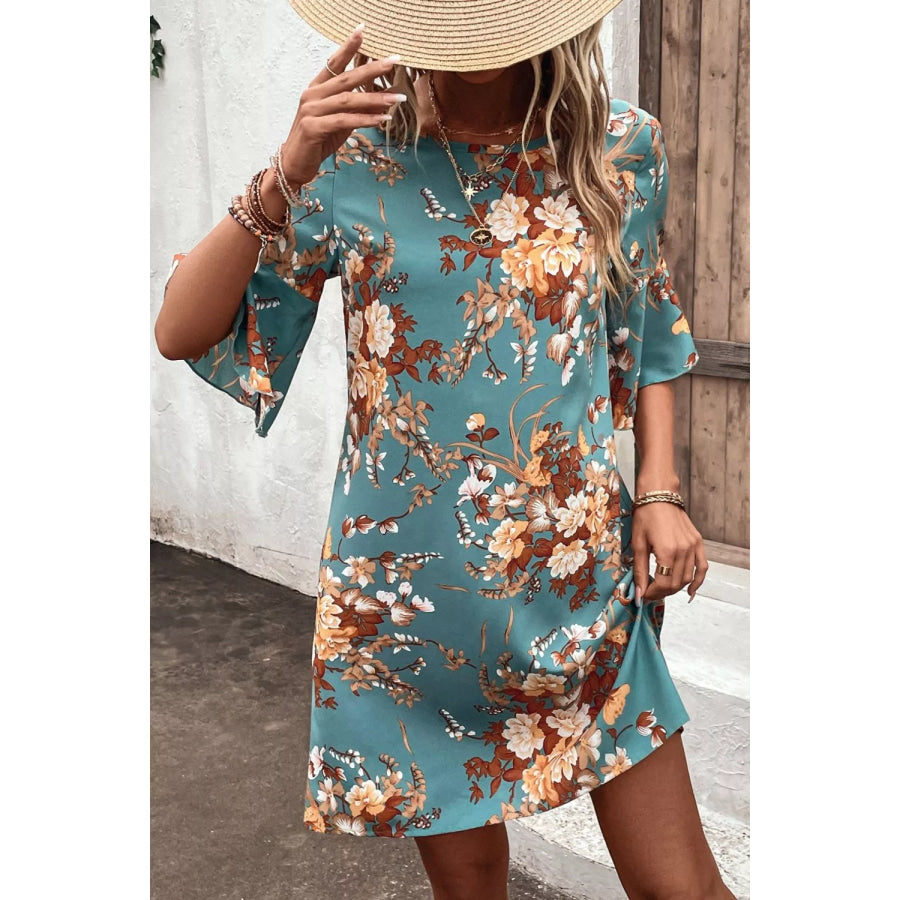 Floral Print Flounce Sleeve Casual Dress Apparel and Accessories