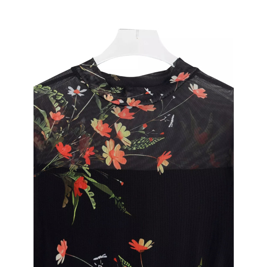 Floral Print Flounce Sleeve Mermaid Maxi Dress Apparel and Accessories