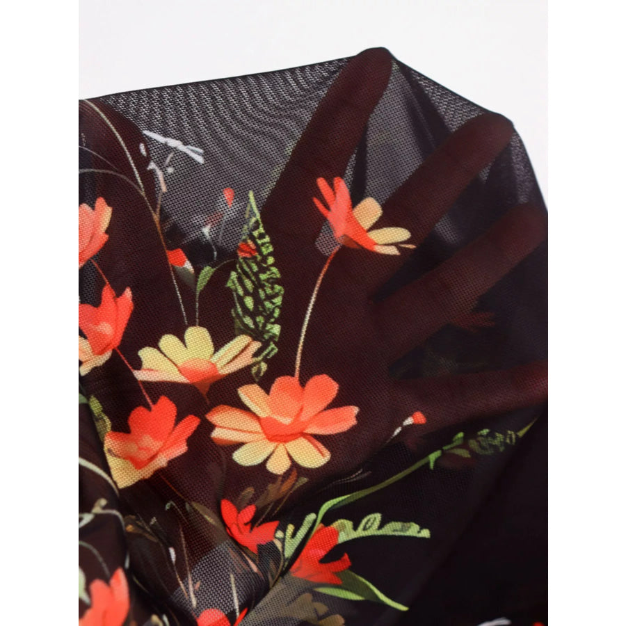 Floral Print Flounce Sleeve Mermaid Maxi Dress Apparel and Accessories