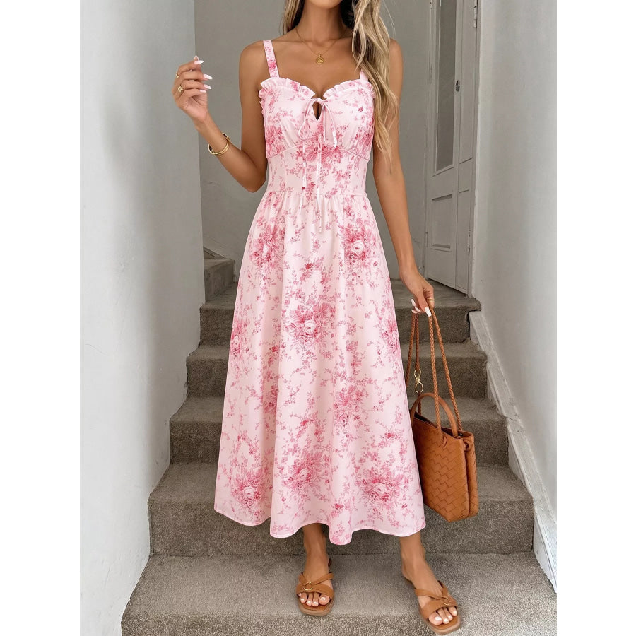 Floral Print Frill Trim Cami Dress Pink / S Apparel and Accessories