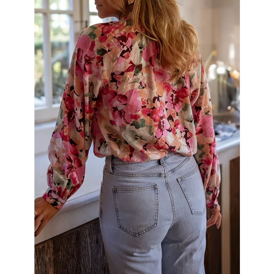 Floral Print Frill Trim Shirt Apparel and Accessories