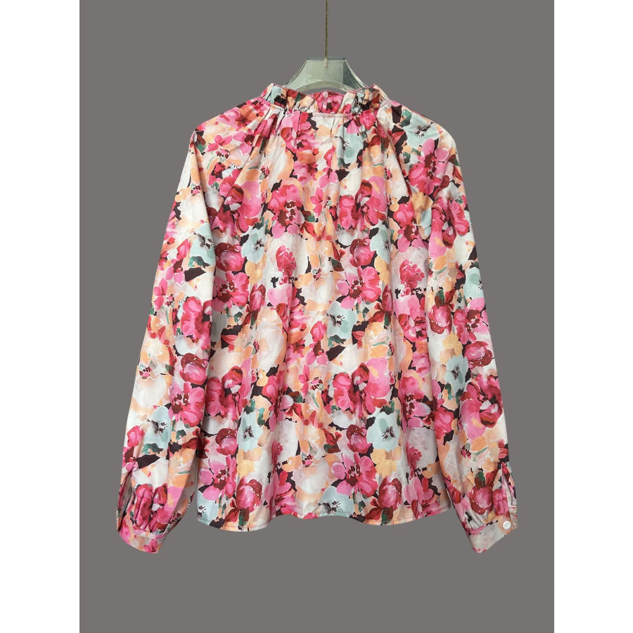 Floral Print Frill Trim Shirt Apparel and Accessories