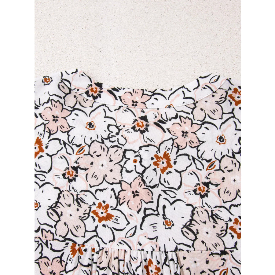 Floral Print Frilled Puff Sleeve Button Down Shirt Apparel and Accessories