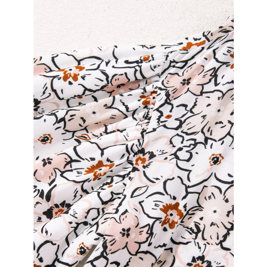 Floral Print Frilled Puff Sleeve Button Down Shirt Apparel and Accessories