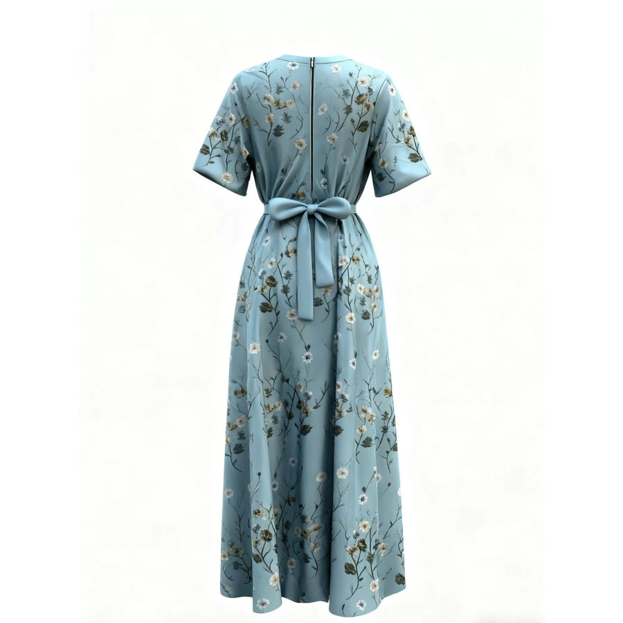 Floral Print Half Sleeve Maxi Dress with Pockets Apparel and Accessories