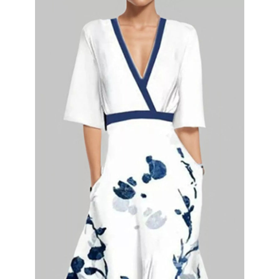 Floral Print Half Sleeve Maxi Dress with Pockets Apparel and Accessories