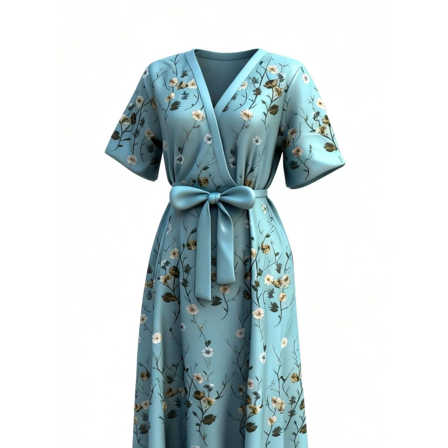 Floral Print Half Sleeve Maxi Dress with Pockets Apparel and Accessories
