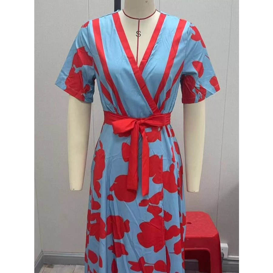 Floral Print Half Sleeve Maxi Dress with Pockets Apparel and Accessories