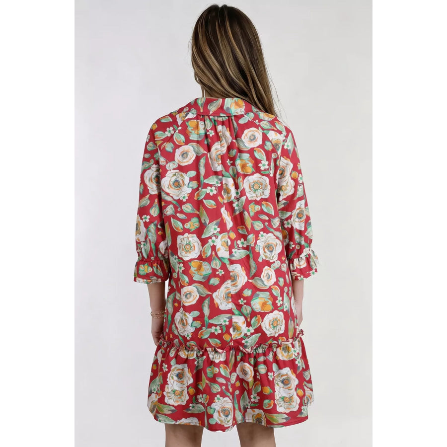 Floral Print Half Sleeve Short Shift Dress Apparel and Accessories