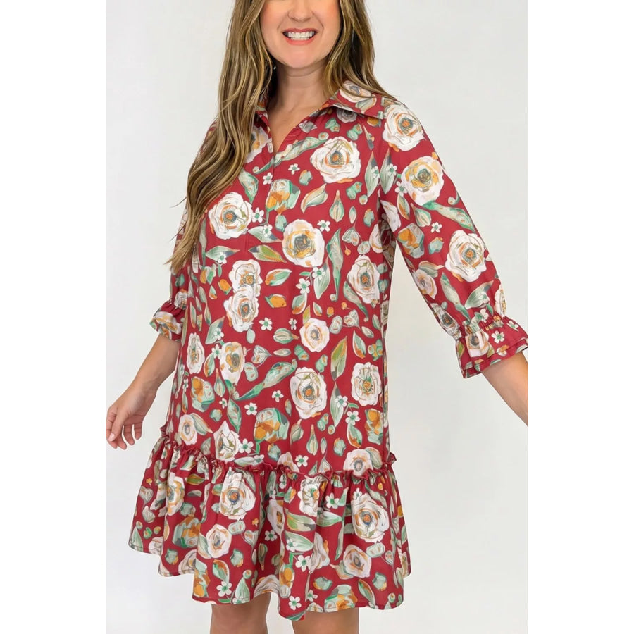 Floral Print Half Sleeve Short Shift Dress Apparel and Accessories