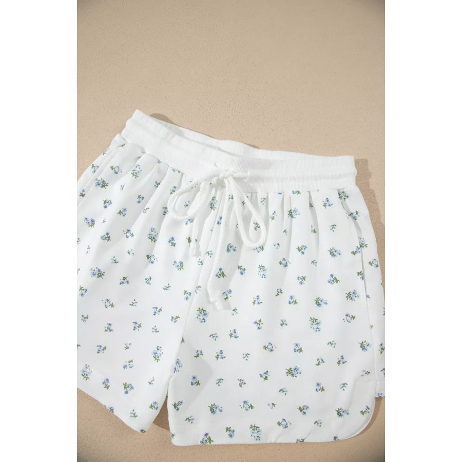 Floral Print Half Zip Top Matching Short Set Apparel and Accessories