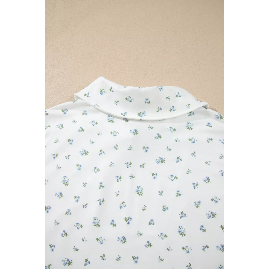 Floral Print Half Zip Top Matching Short Set Apparel and Accessories
