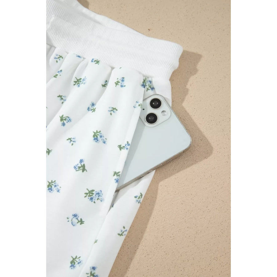 Floral Print Half Zip Top Matching Short Set Apparel and Accessories
