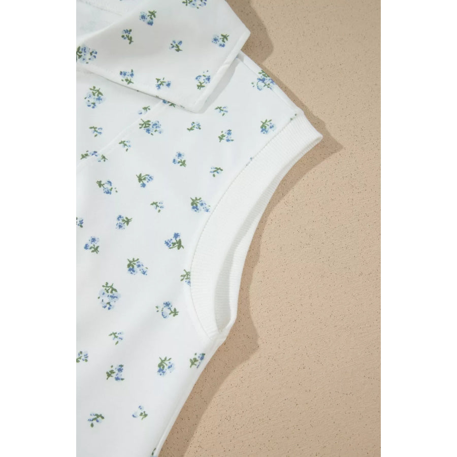 Floral Print Half Zip Top Matching Short Set Apparel and Accessories
