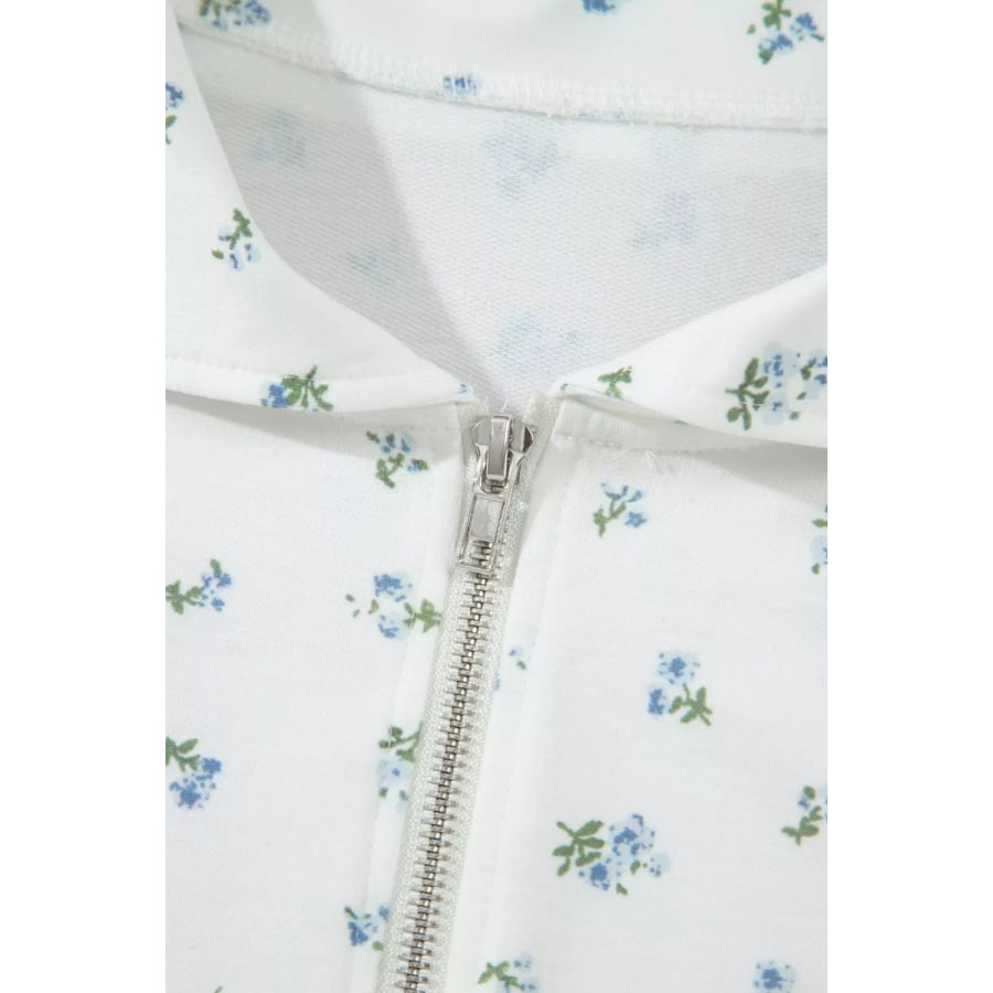 Floral Print Half Zip Top Matching Short Set Apparel and Accessories