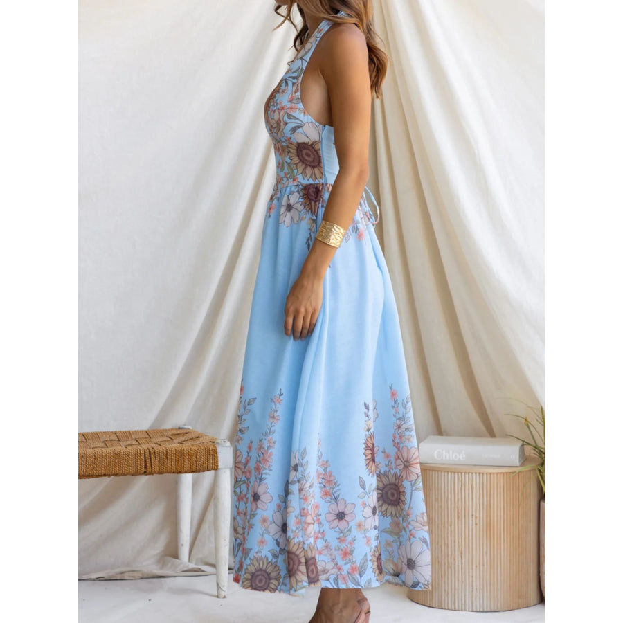 Floral Print Halter Neck Maxi Dress Apparel and Accessories