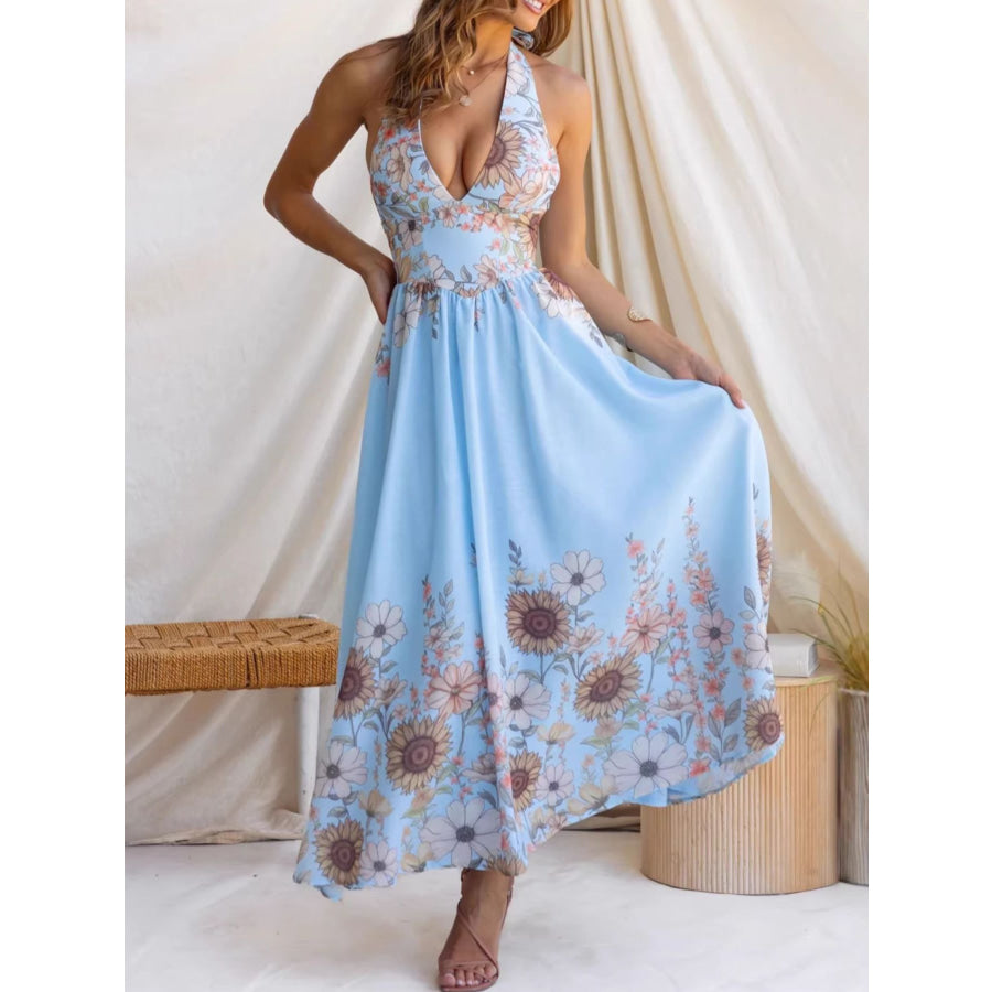 Floral Print Halter Neck Maxi Dress Apparel and Accessories