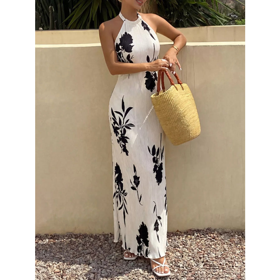 Floral Print Halter Neck Maxi Dress Apparel and Accessories