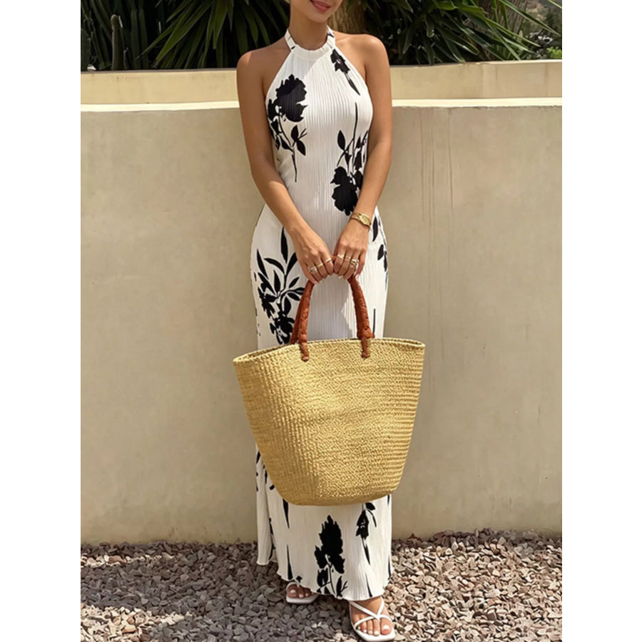 Floral Print Halter Neck Maxi Dress Apparel and Accessories