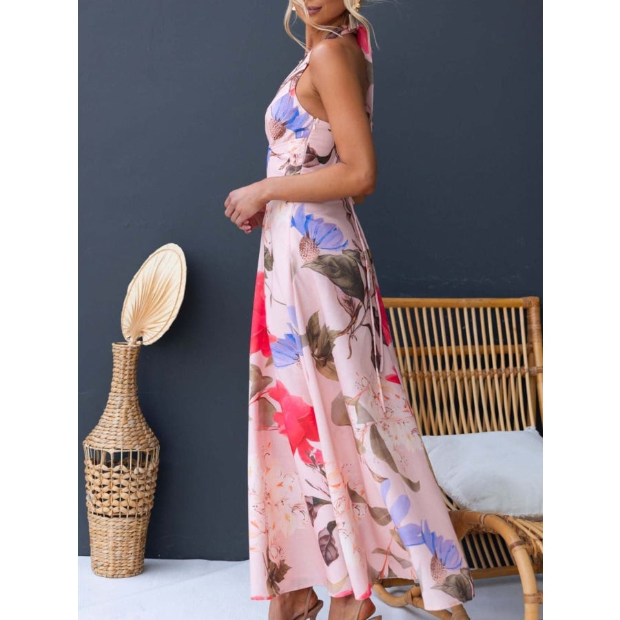Floral Print Halter Neck Maxi Dress Apparel and Accessories