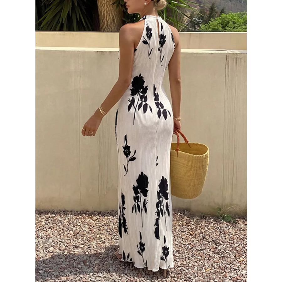 Floral Print Halter Neck Maxi Dress Apparel and Accessories