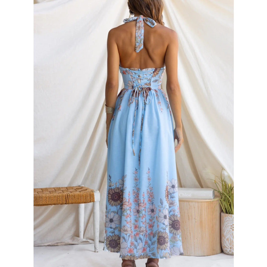 Floral Print Halter Neck Maxi Dress Apparel and Accessories