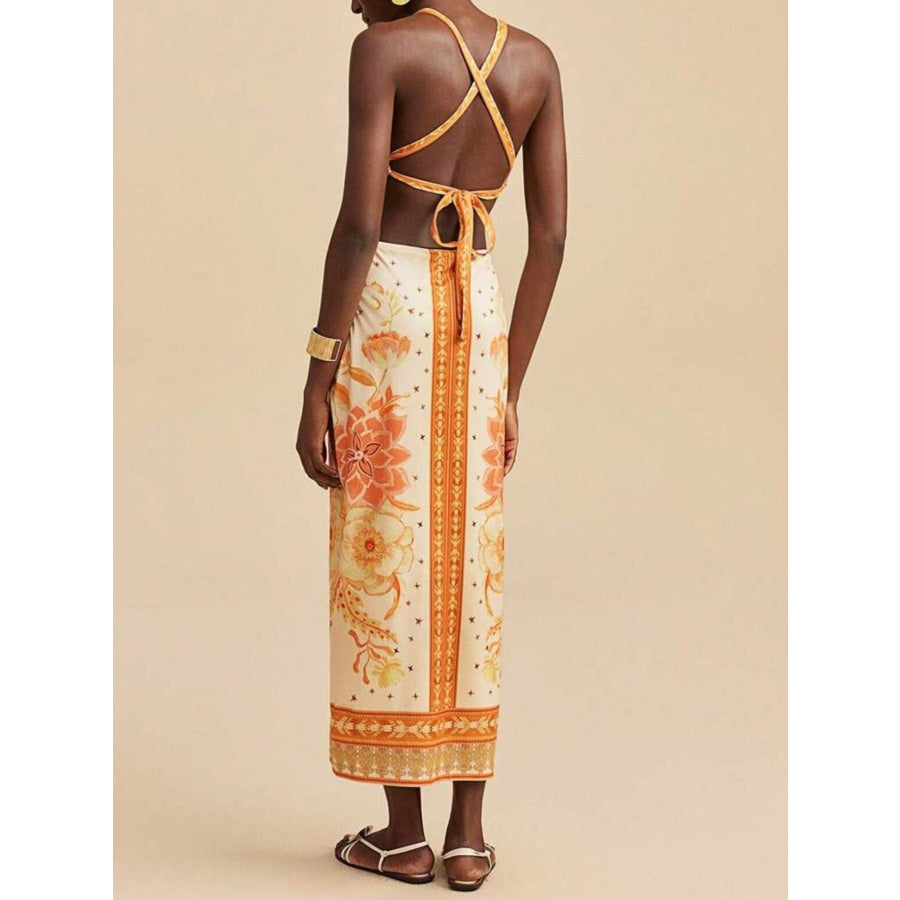Floral Print Halter Neck Maxi Dress Apparel and Accessories