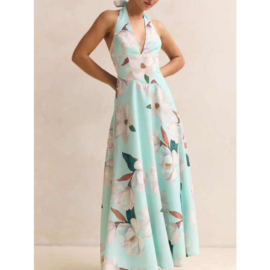 Floral Print Halter Neck Maxi Dress Apparel and Accessories