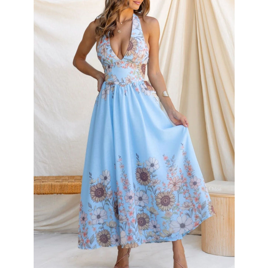 Floral Print Halter Neck Maxi Dress Apparel and Accessories