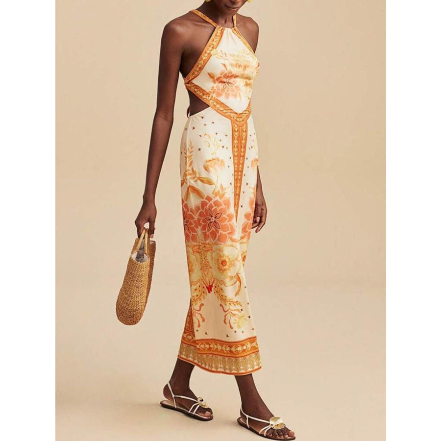 Floral Print Halter Neck Maxi Dress Apparel and Accessories